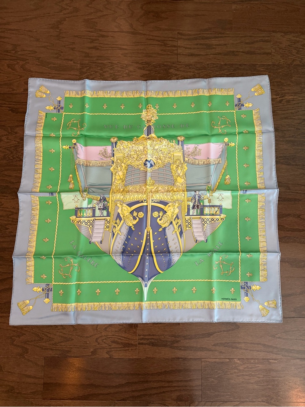 NWT Hermes La Regale Light Blue Silk Scarf with Green Accent